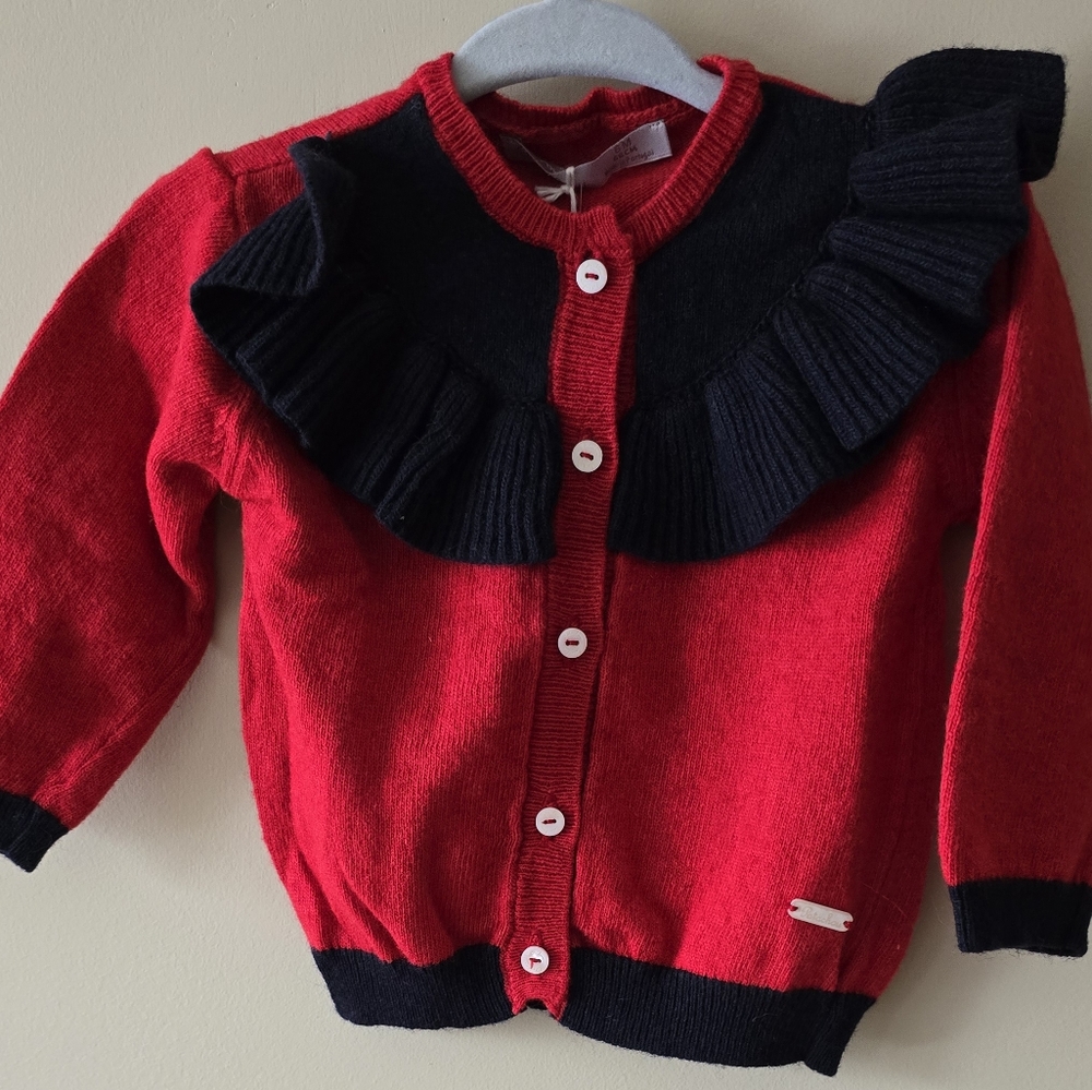 Patachou red and navy cardigan